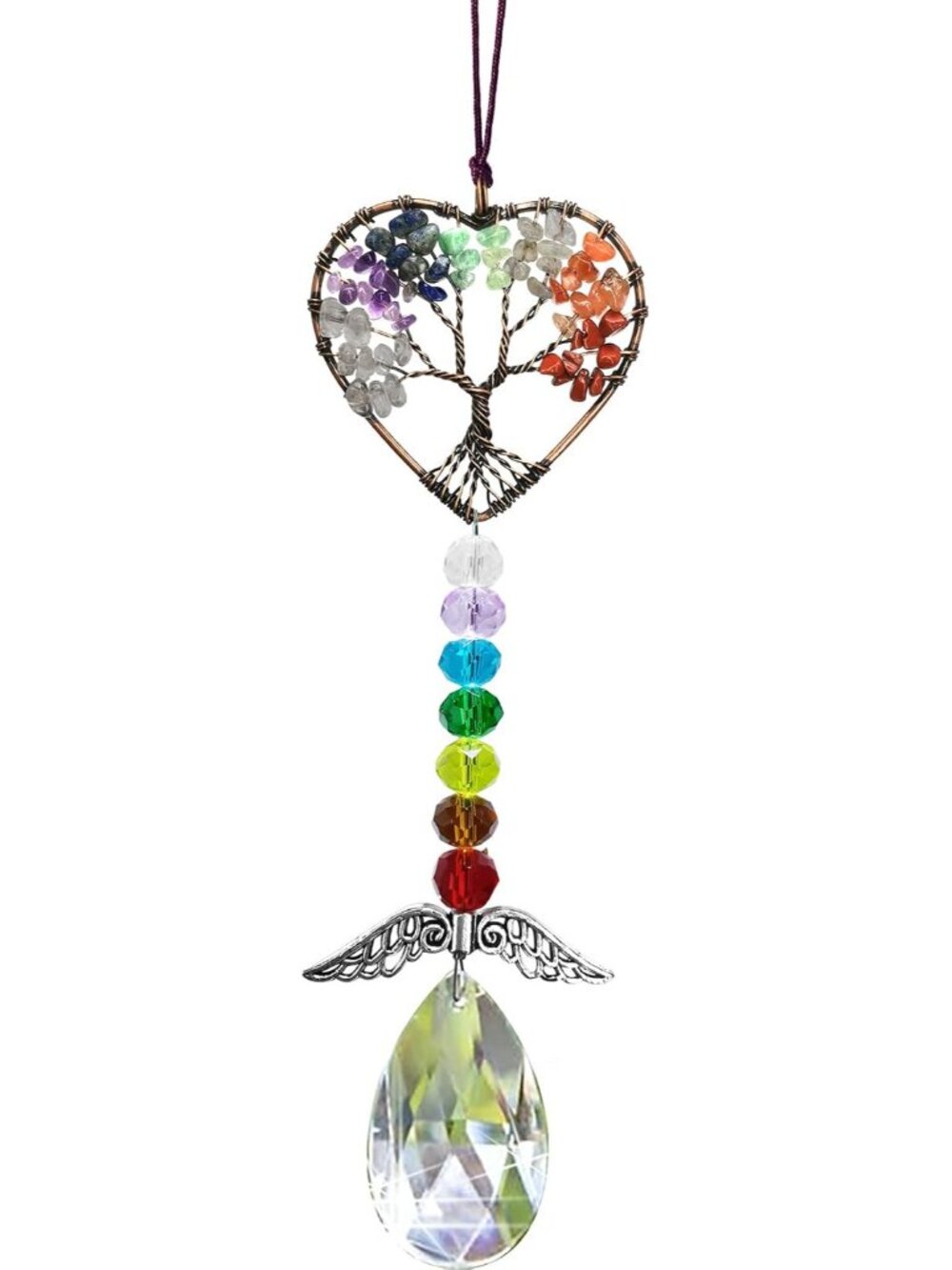 Healing Crystal Decor Tree of Life Car Hanging Accessories Suncatcher with Wings